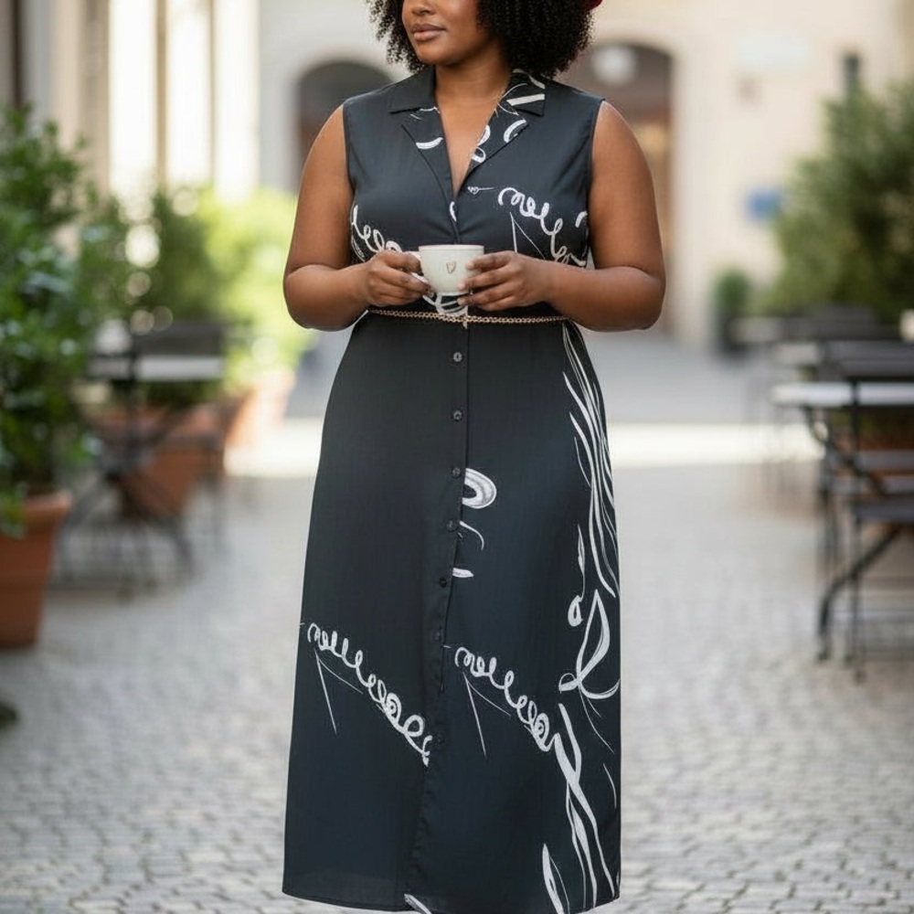 Elegant Black and White Sleeveless Dress